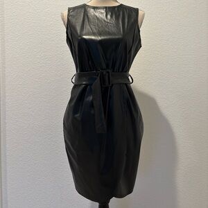 Boohoo Sleek Black Belted Midi Dress